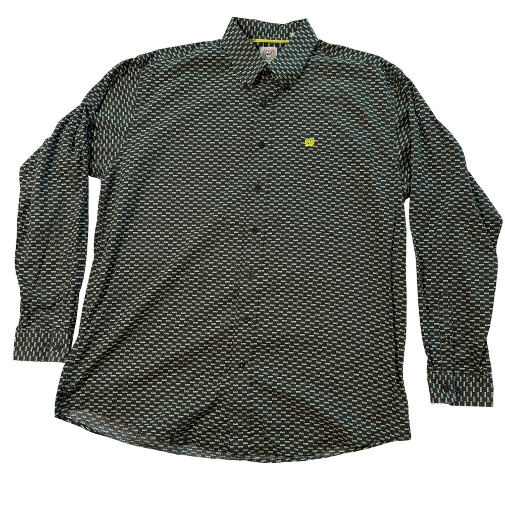 Cinch Mens Large Black Neon Yellow Eyeglasses Print Long Sleeve Western Shirt
